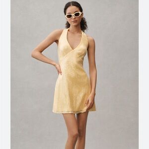 Hutch yellow sequin halter mini dress